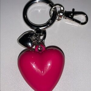 Pink Heart Keychain with Silver Accents